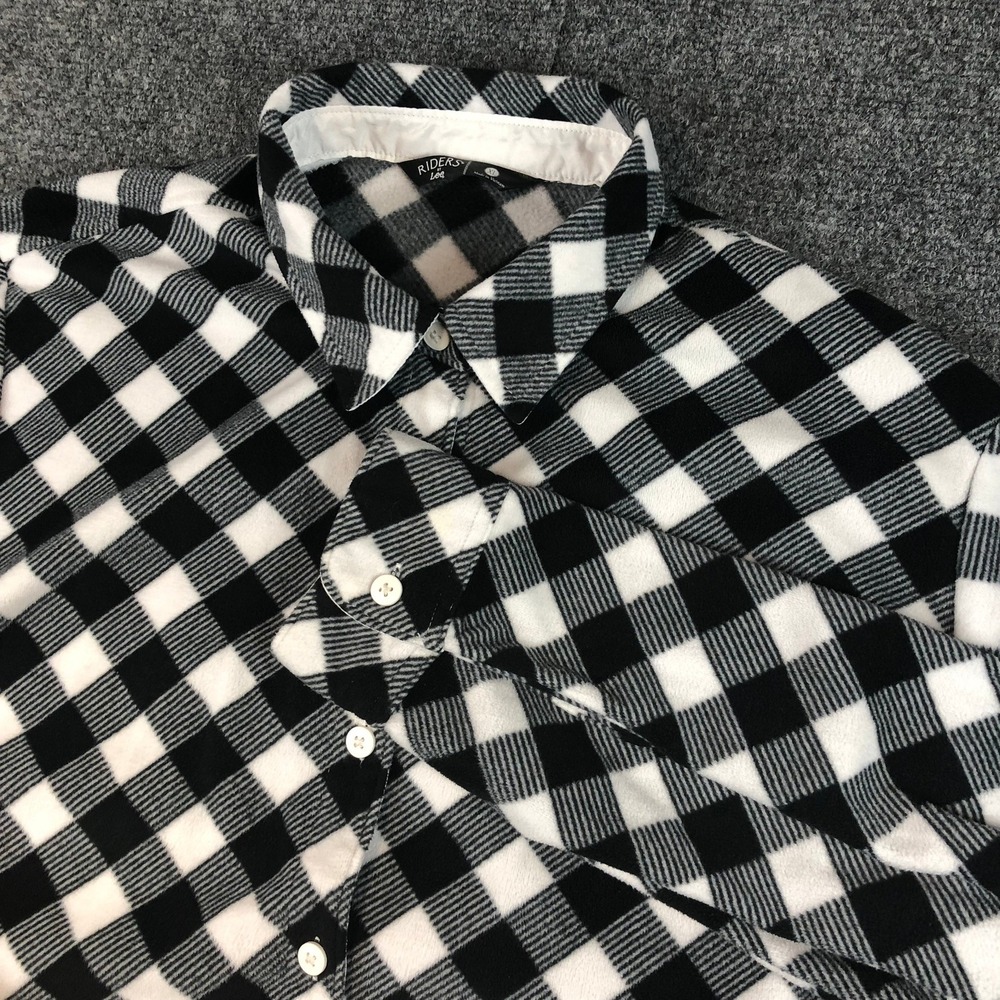 Riders Flannel Shirt Black White Checkered Plaid Long Sleeve Button Up